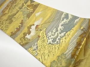 遠山に荒波・漁模様織出し袋帯